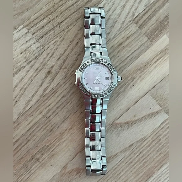 Seiko Coutura Ladies Watch Genuine Diamonds Pink Pearl Dial Stainless Bracelet